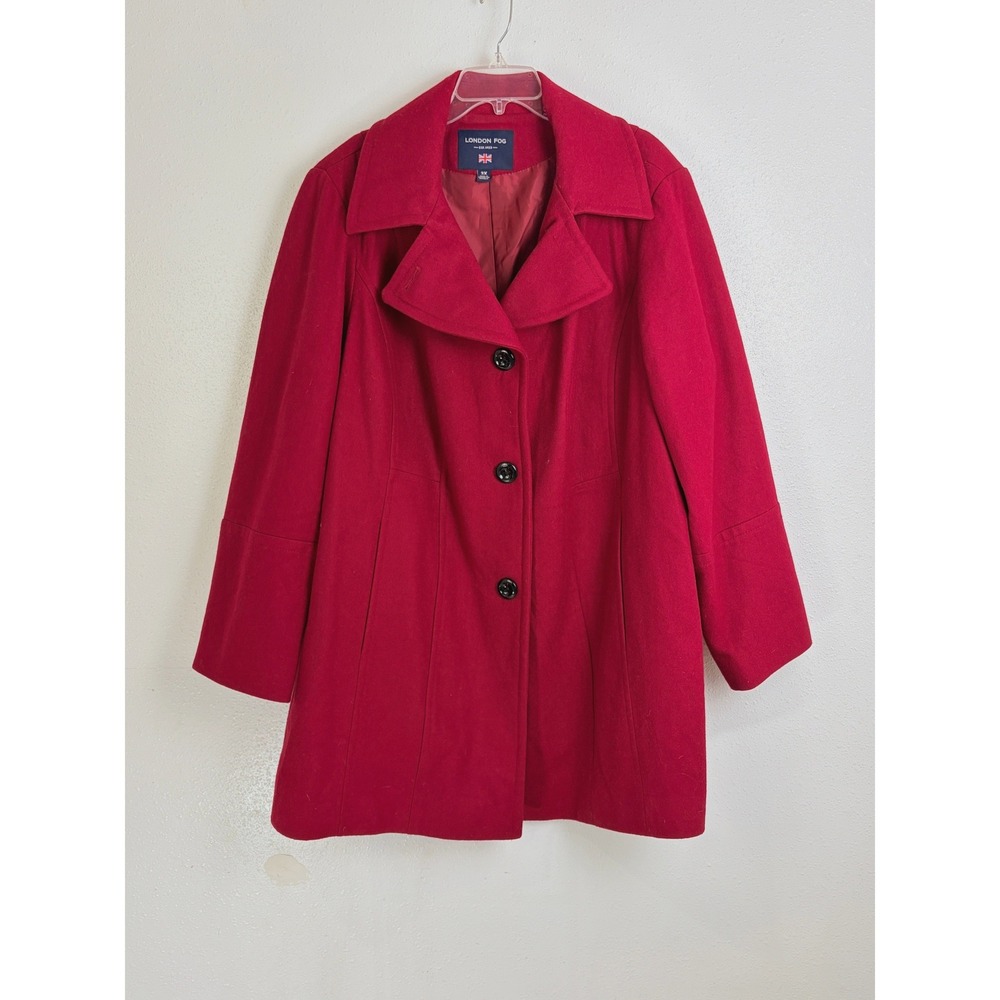 2. Title London Fog 3X Red Pea Coat Plus Size Single Breasted Winter Jacket